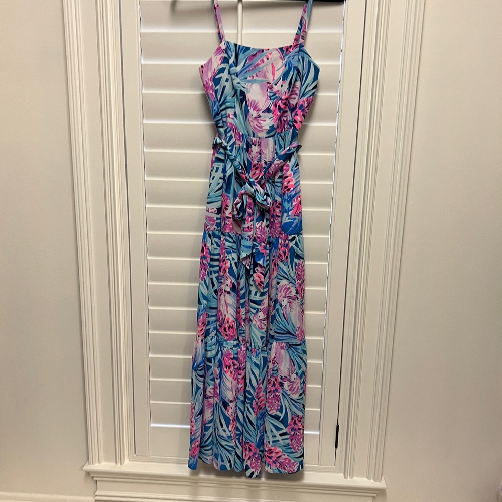 Lilly Pulitzer Aviani Maxi Dress Mr Peacock Blue Size 00 EUC